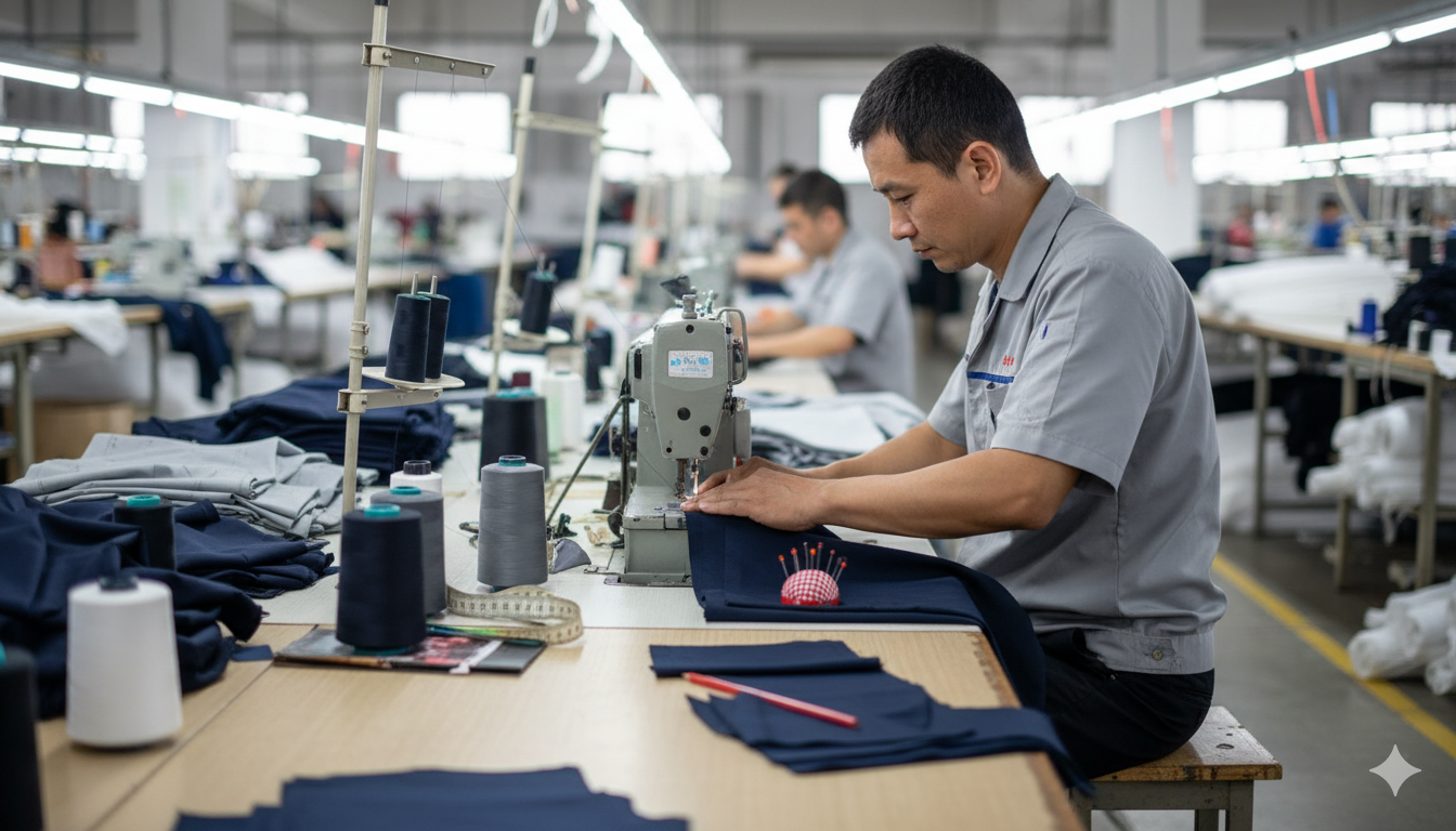 Seamstress working at a sewing machine